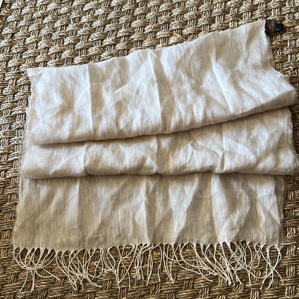 Longchamp Linen Sheer Scarf Resort Shawl 72” x 20 wide  camel beige in Exc Cond